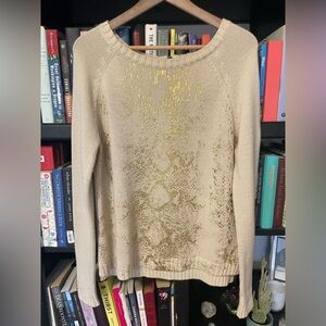 Gold Patterned cotton blend Women's knit Sweater zippered back size M